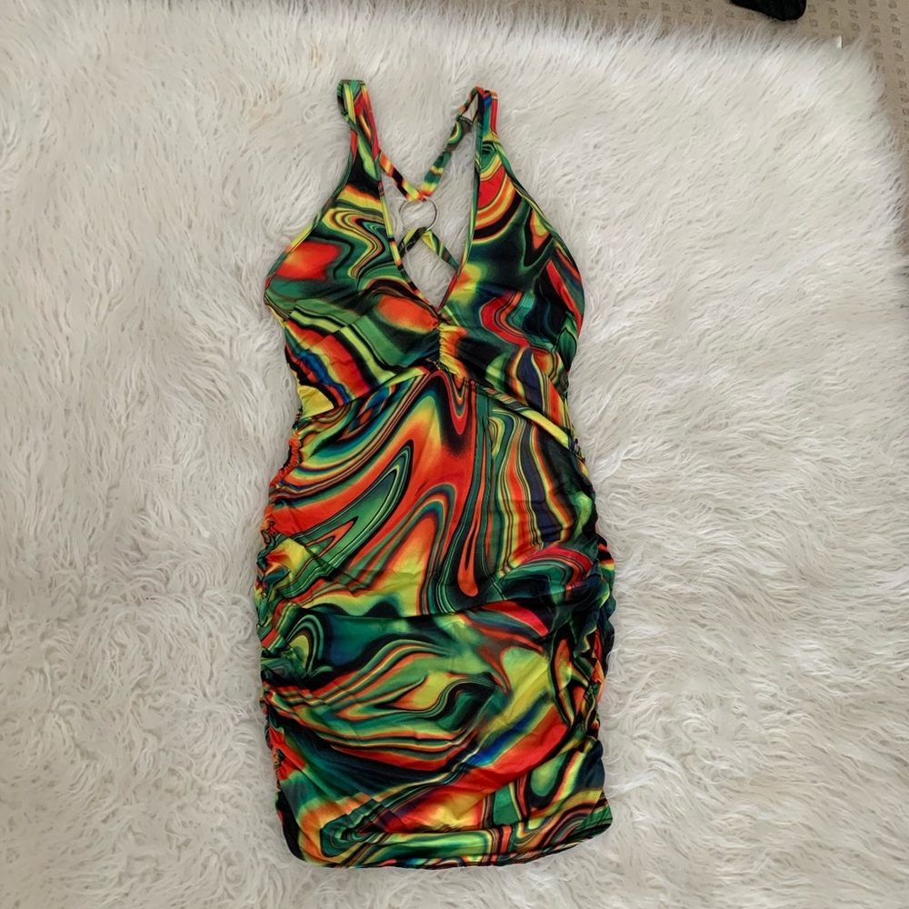 Multi Color Halter Mini Dress